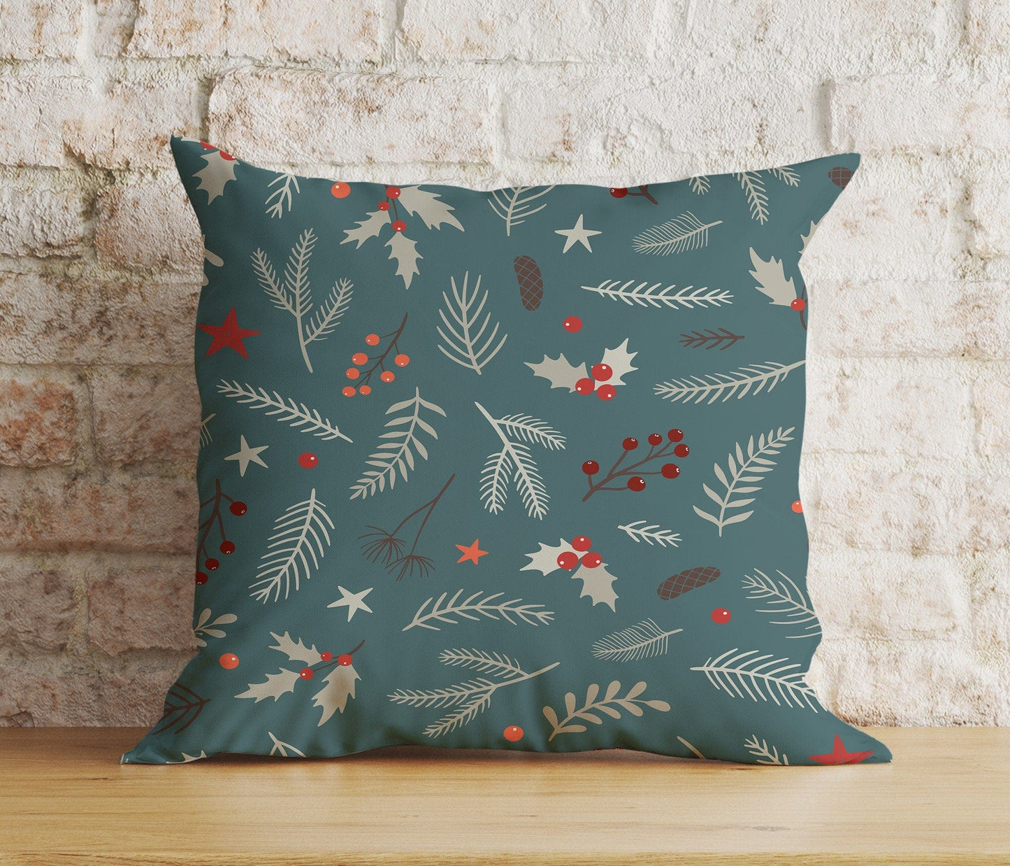 Onay 3 / 12 x 12 inch (30 x 30 cm) Double Side Snowman Botanical Christmas Festive Green Cushion Covers