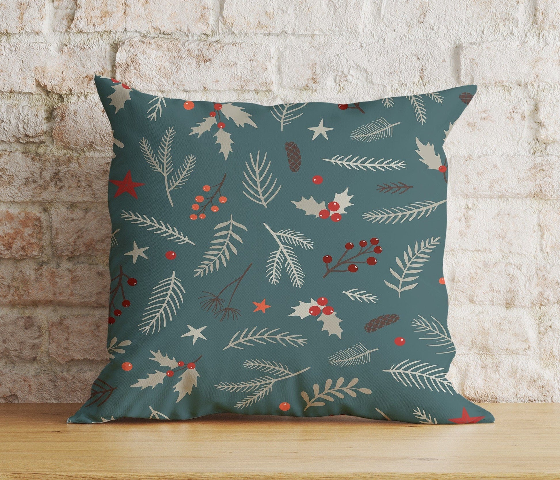 Onay 3 / 12 x 12 inch (30 x 30 cm) Double Side Snowman Botanical Christmas Festive Green Cushion Covers