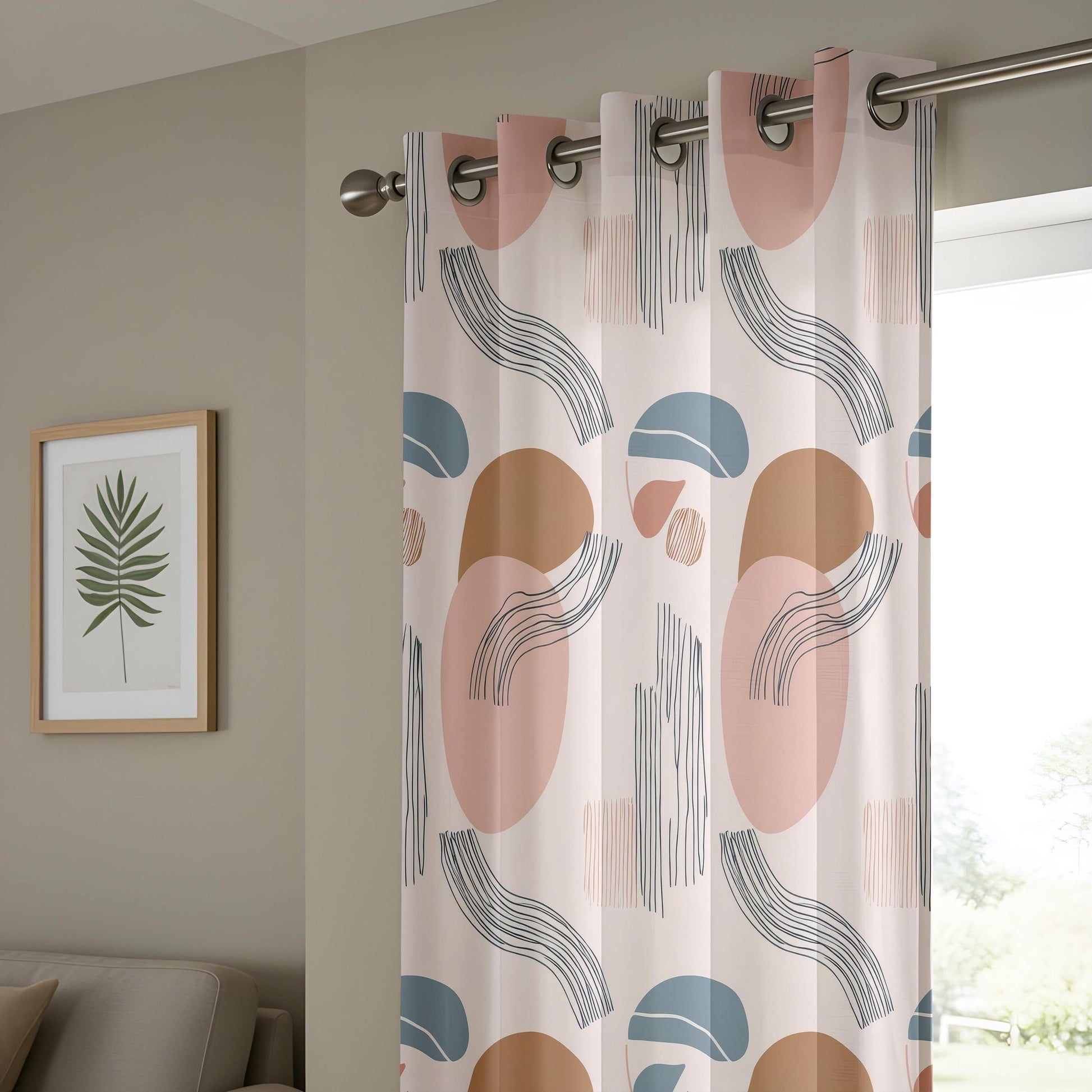 Onay Soft Abstract Living Room Curtains, Peach Blue Organic Panels
