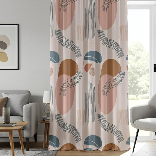 Onay Soft Abstract Living Room Curtains, Peach Blue Organic Panels