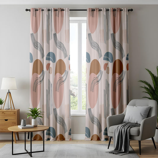 Onay Soft Abstract Living Room Curtains, Peach Blue Organic Panels