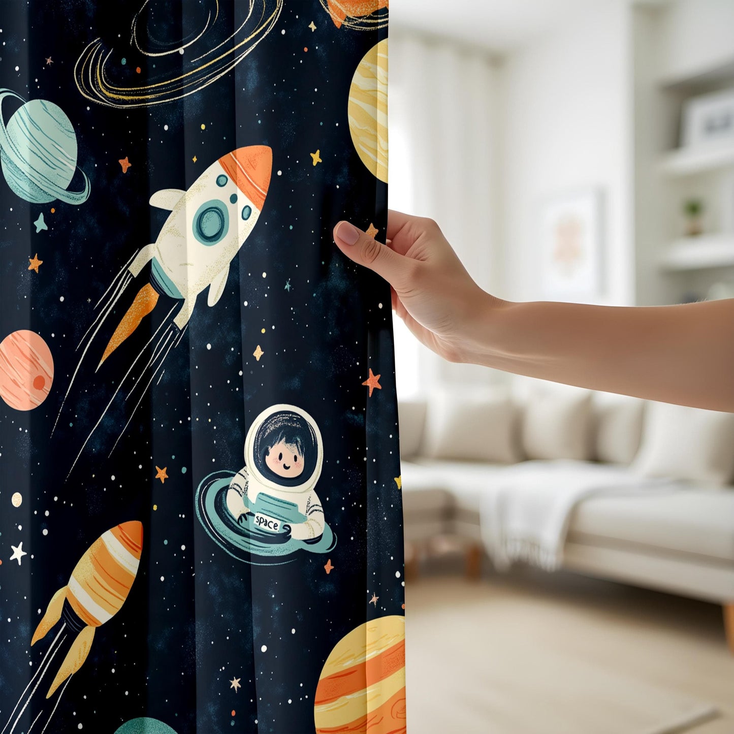 Onay Space-Themed Nursery Curtains, Space Adventure Kids Curtains