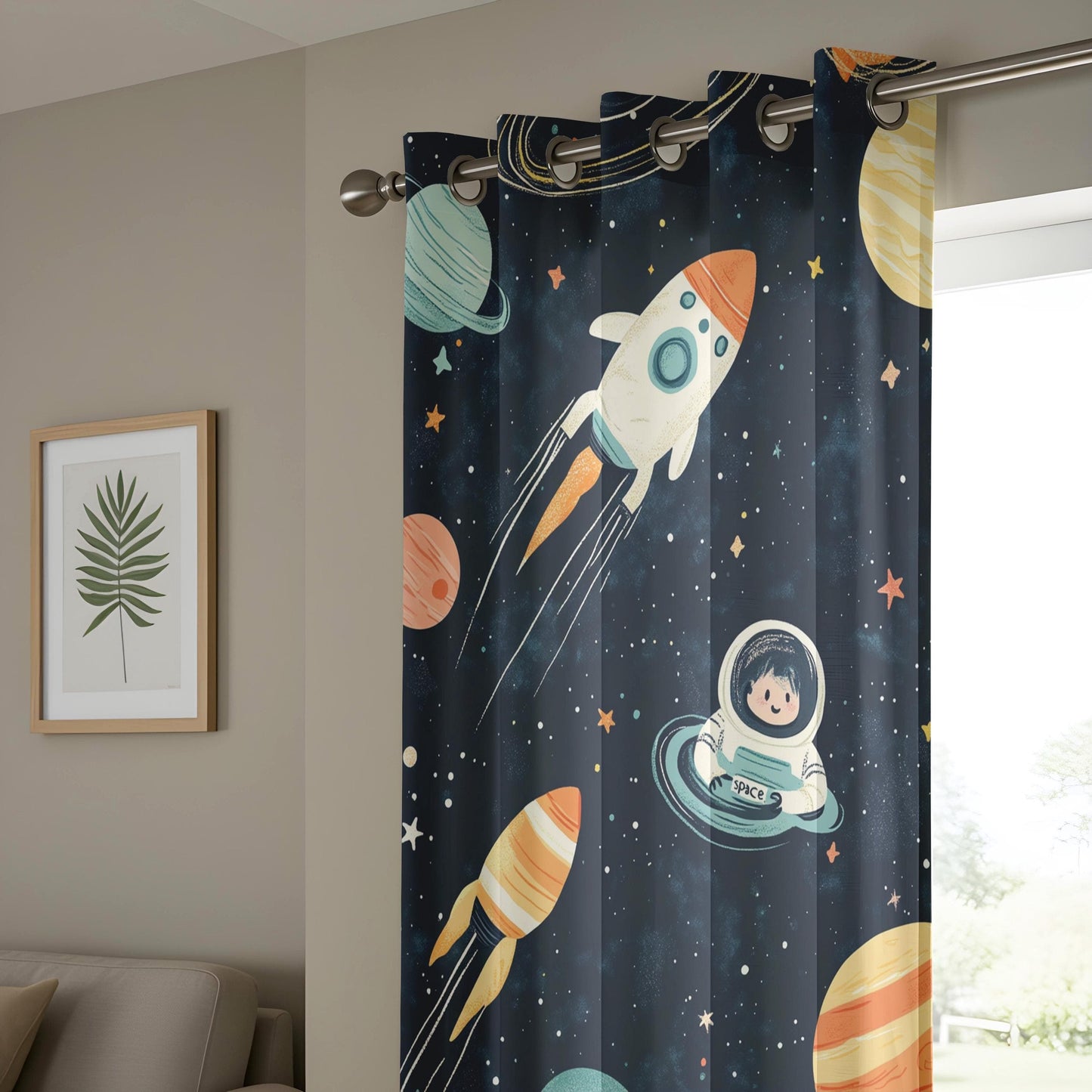 Onay Space-Themed Nursery Curtains, Space Adventure Kids Curtains