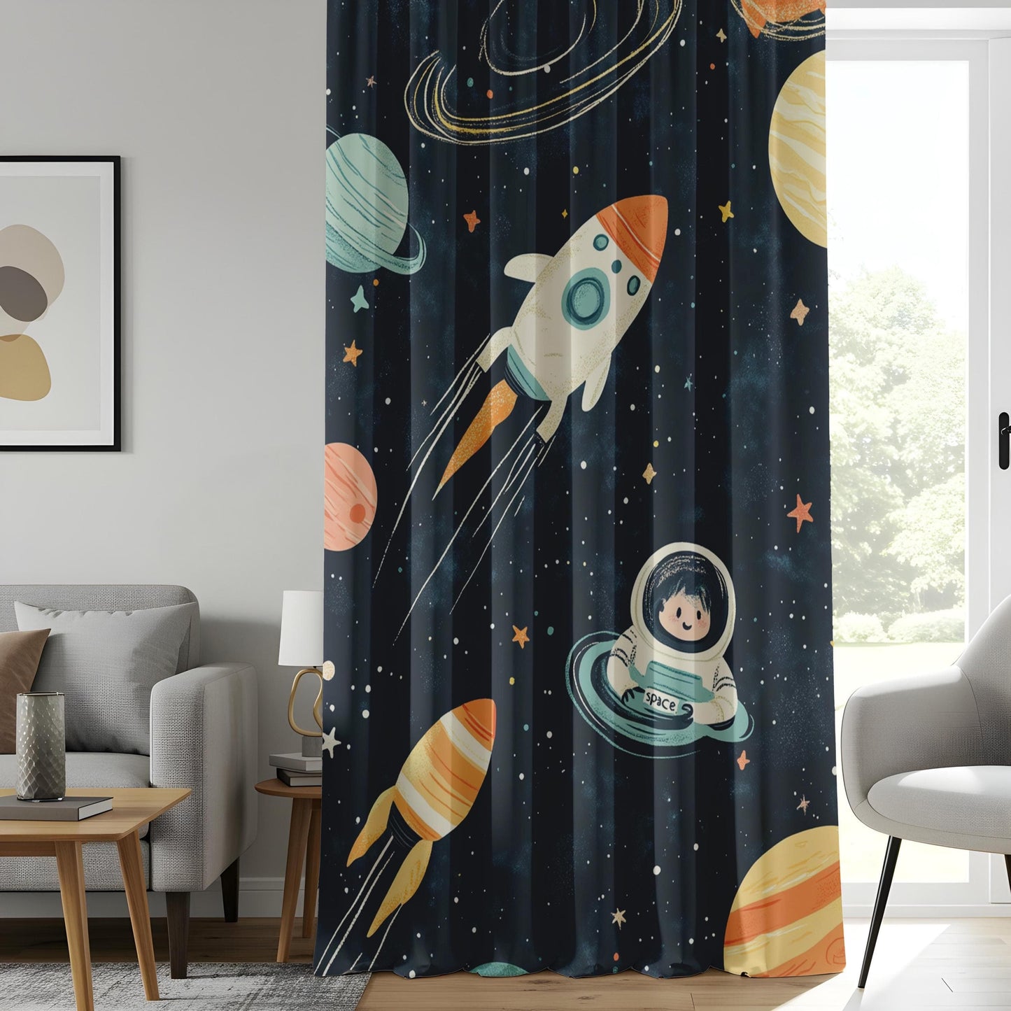 Onay Space-Themed Nursery Curtains, Space Adventure Kids Curtains