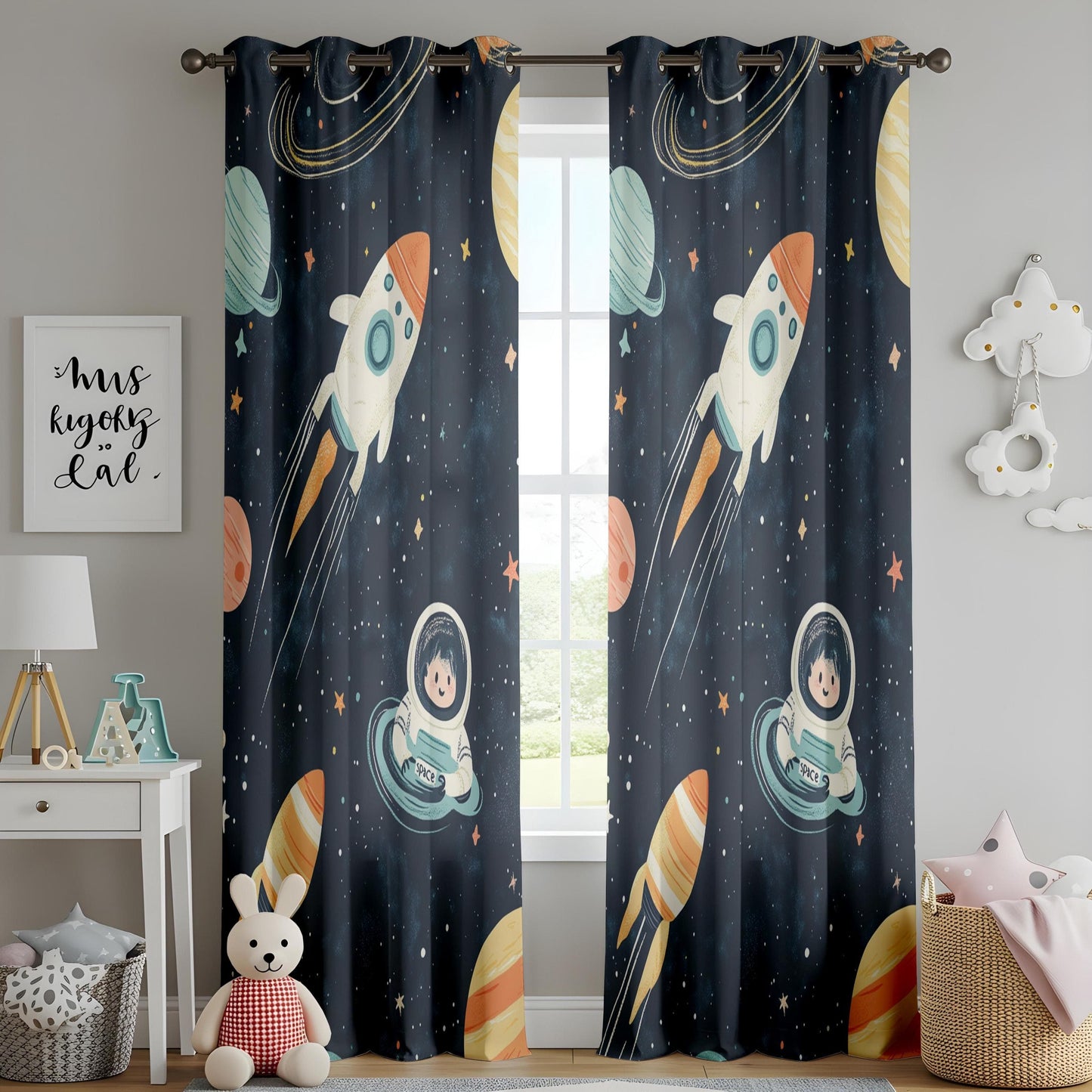 Onay Space-Themed Nursery Curtains, Space Adventure Kids Curtains