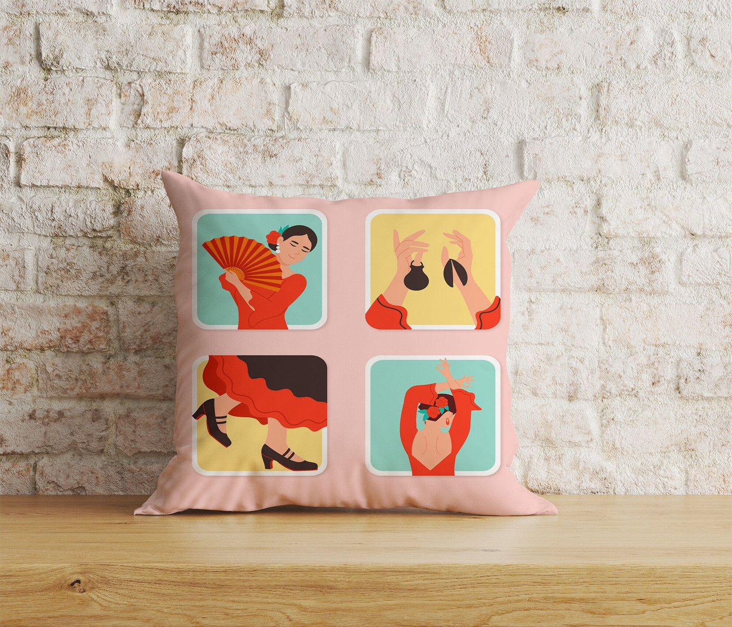 Onay 8 / 12 x 12 inch (30 x 30 cm) Spanish Flamenco Dancers Illustration Ethnic Cushion Covers