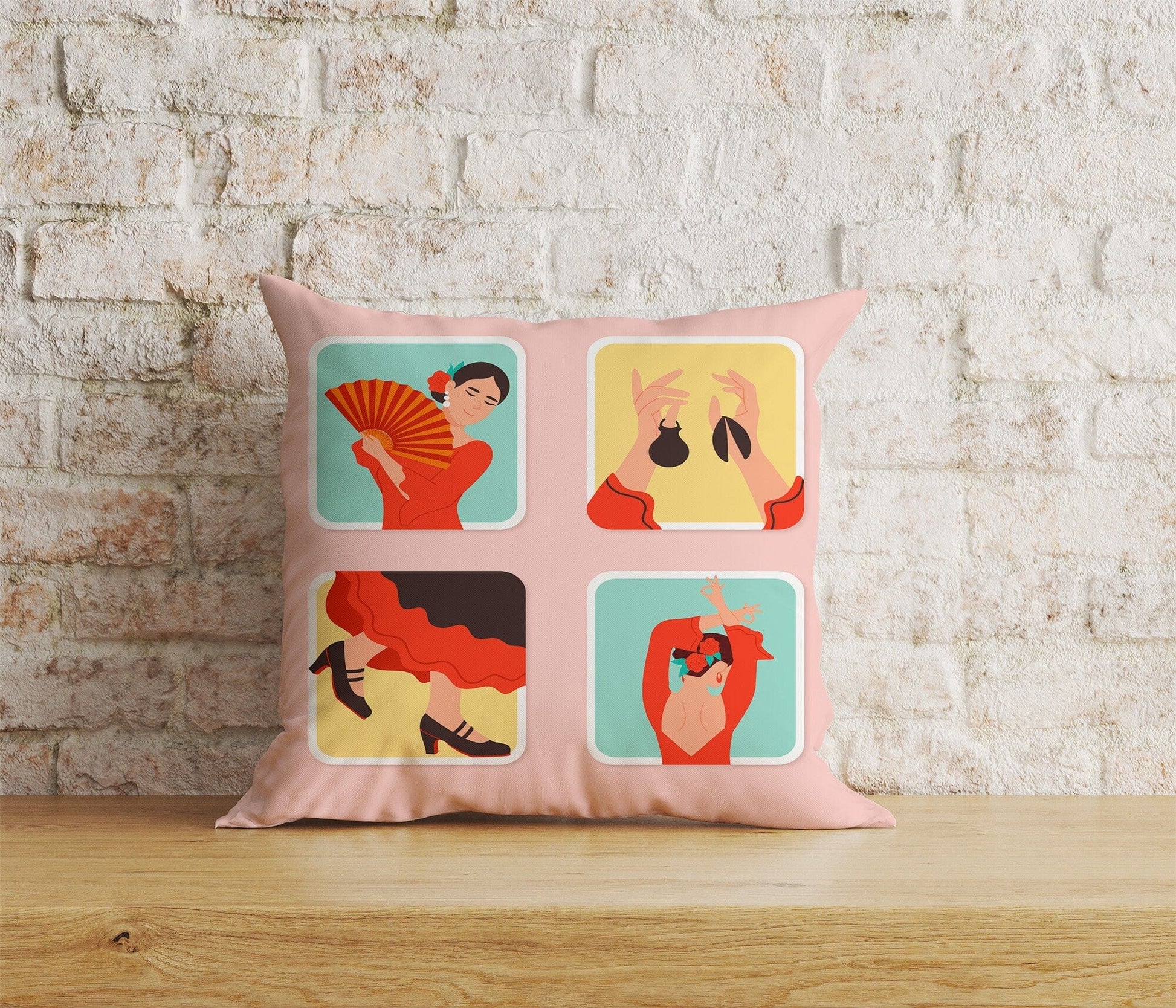 Onay 8 / 12 x 12 inch (30 x 30 cm) Spanish Flamenco Dancers Illustration Ethnic Cushion Covers