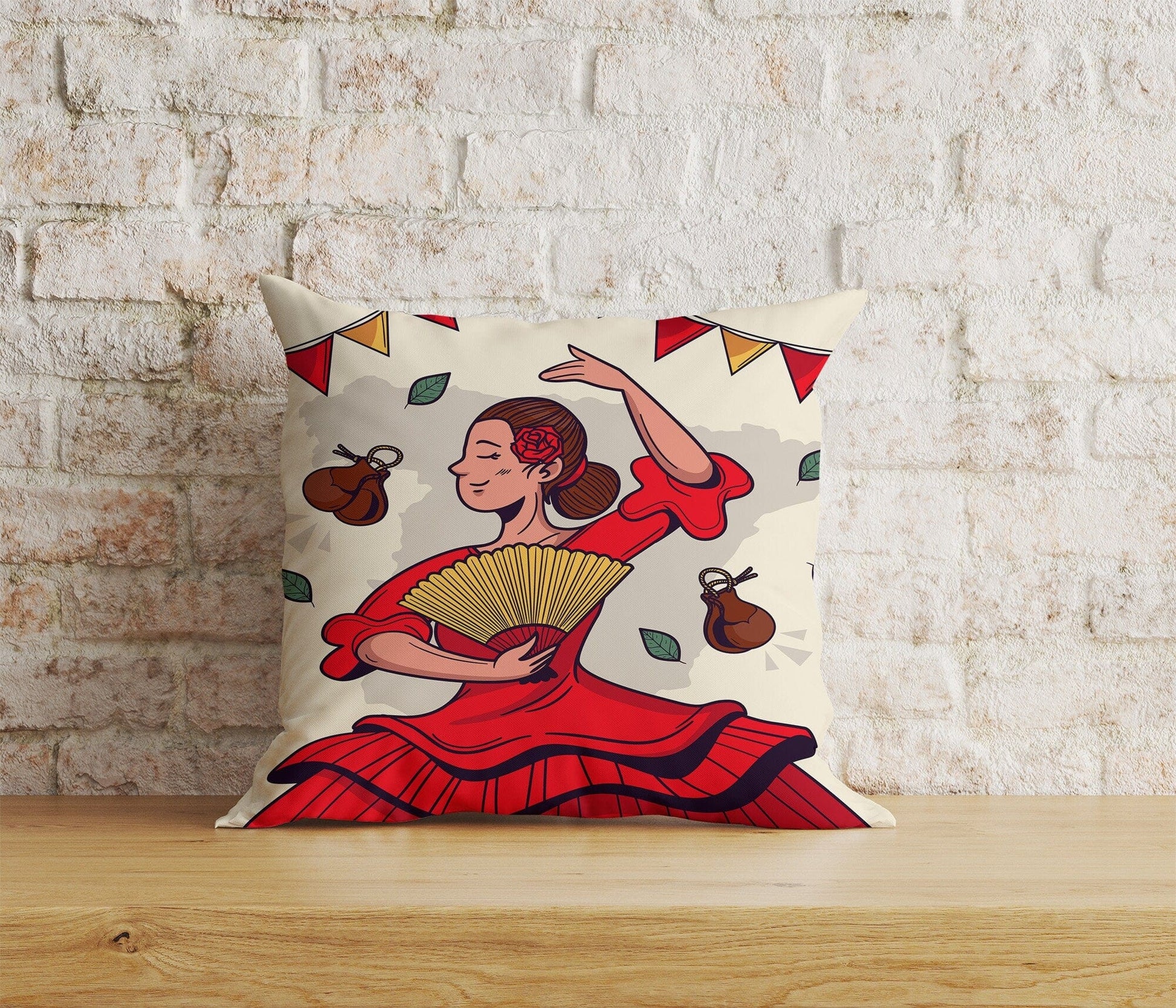 Onay 5 / 12 x 12 inch (30 x 30 cm) Spanish Flamenco Dancers Illustration Ethnic Cushion Covers