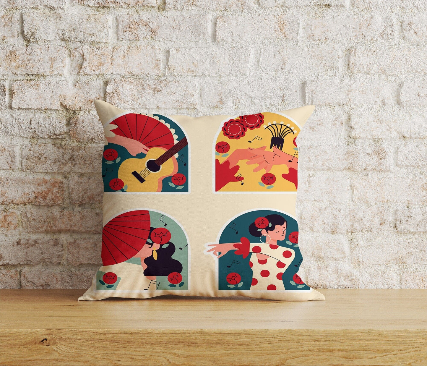 Onay 4 / 12 x 12 inch (30 x 30 cm) Spanish Flamenco Dancers Illustration Ethnic Cushion Covers