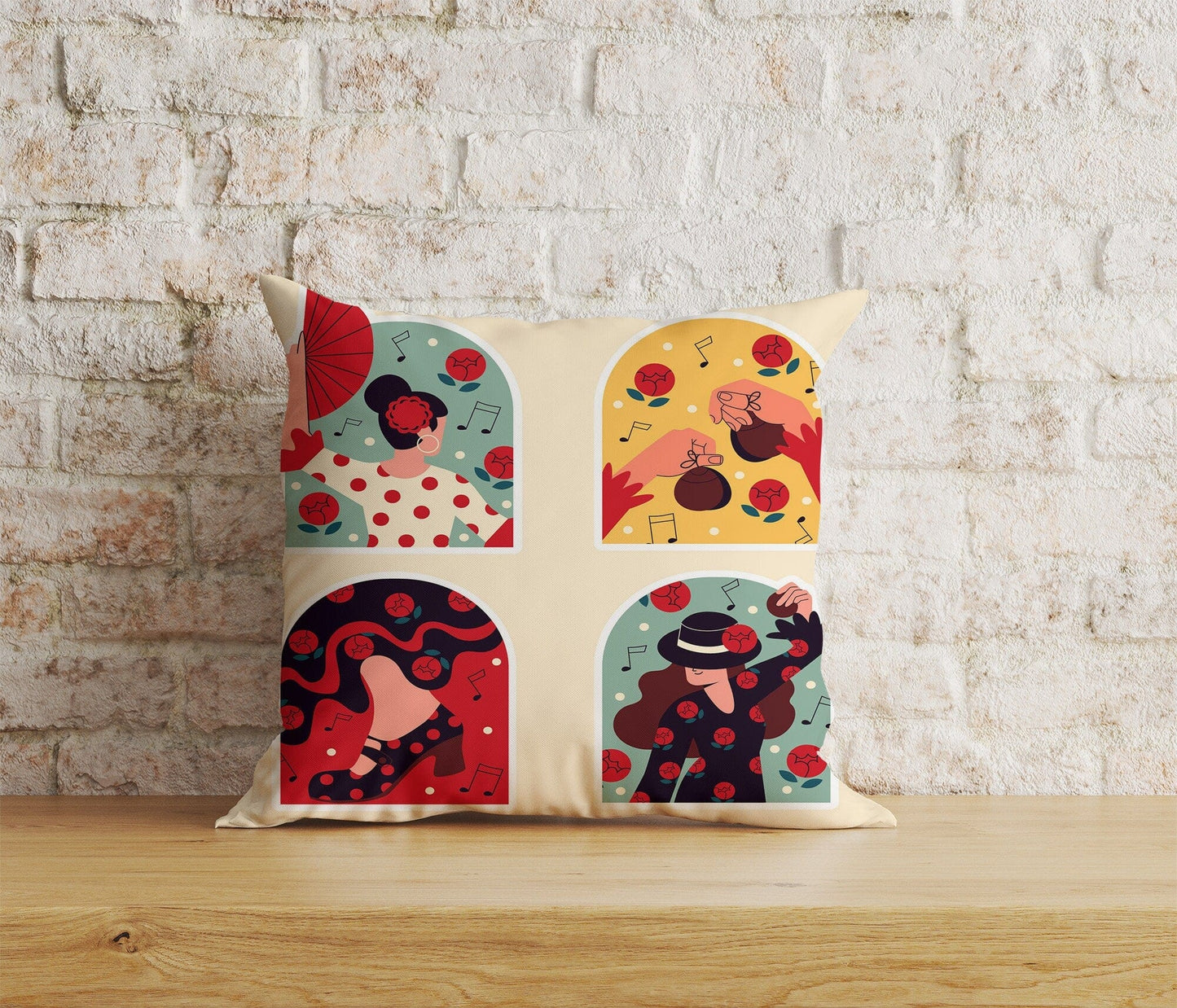 Onay 3 / 12 x 12 inch (30 x 30 cm) Spanish Flamenco Dancers Illustration Ethnic Cushion Covers