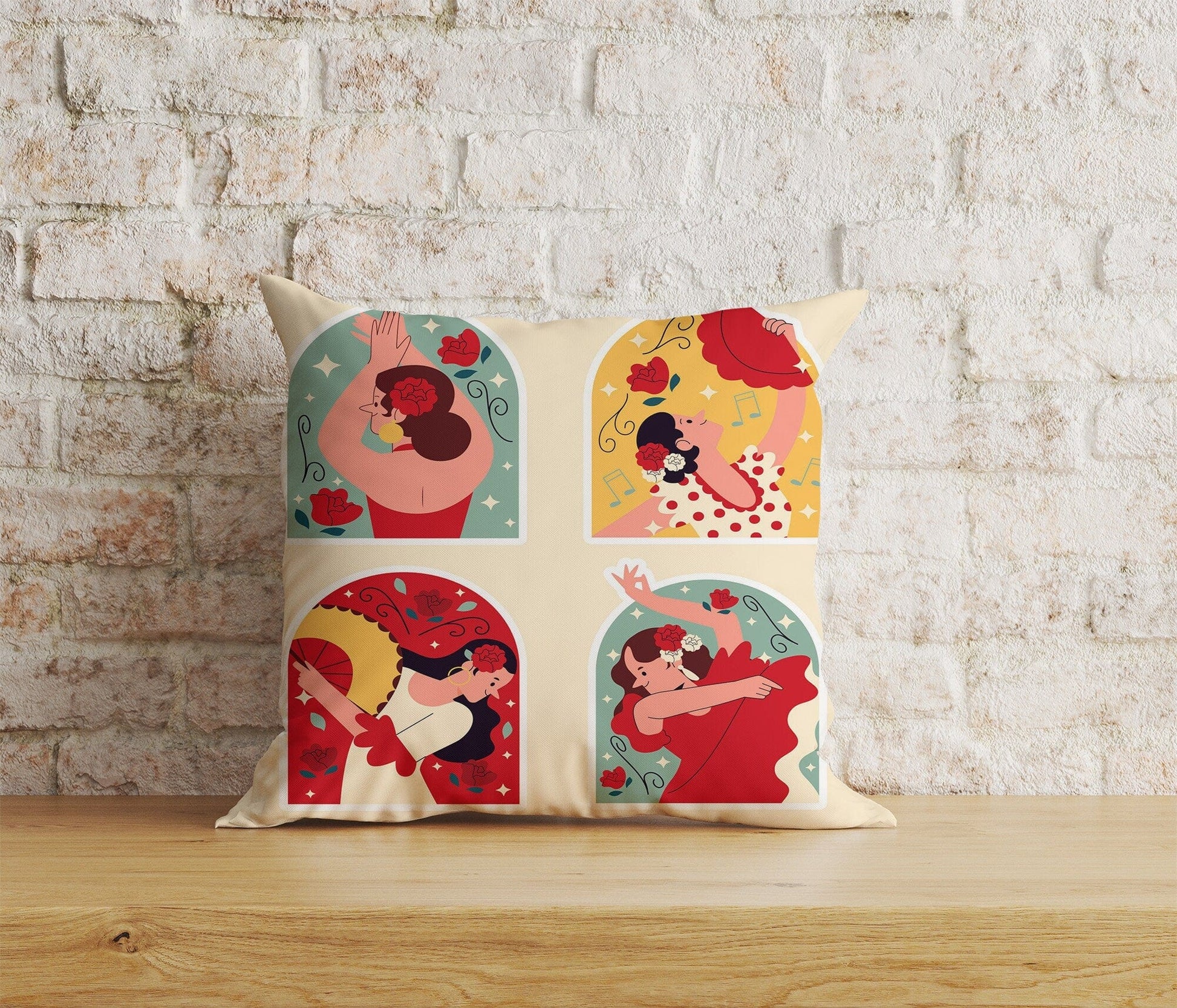 Onay 2 / 12 x 12 inch (30 x 30 cm) Spanish Flamenco Dancers Illustration Ethnic Cushion Covers