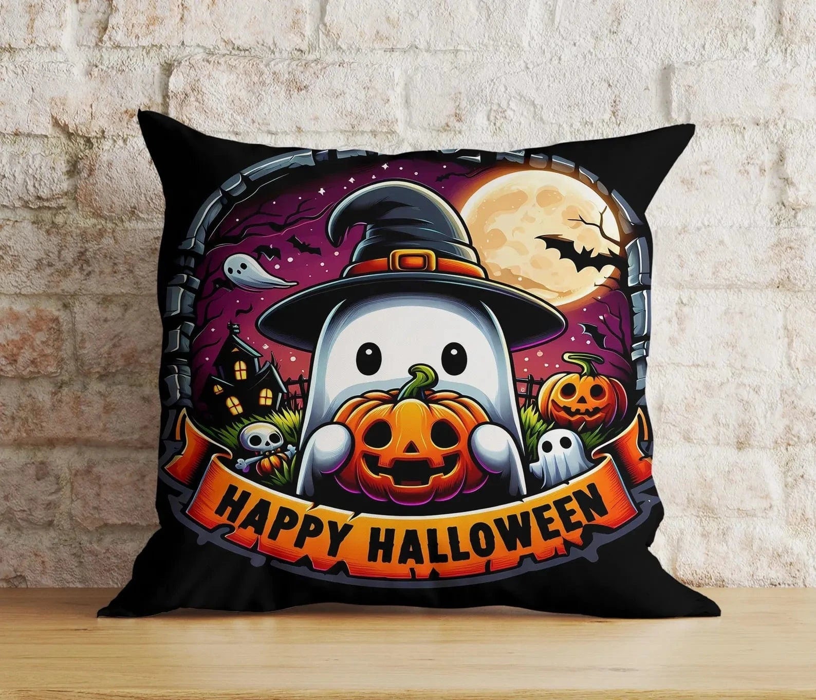 Onay Cushion Covers 6 / 12 x 12 inch (30 x 30 cm) Spooky Cute Ghost Pillow Covers Halloween Ghost Pumpkin Cushion Covers