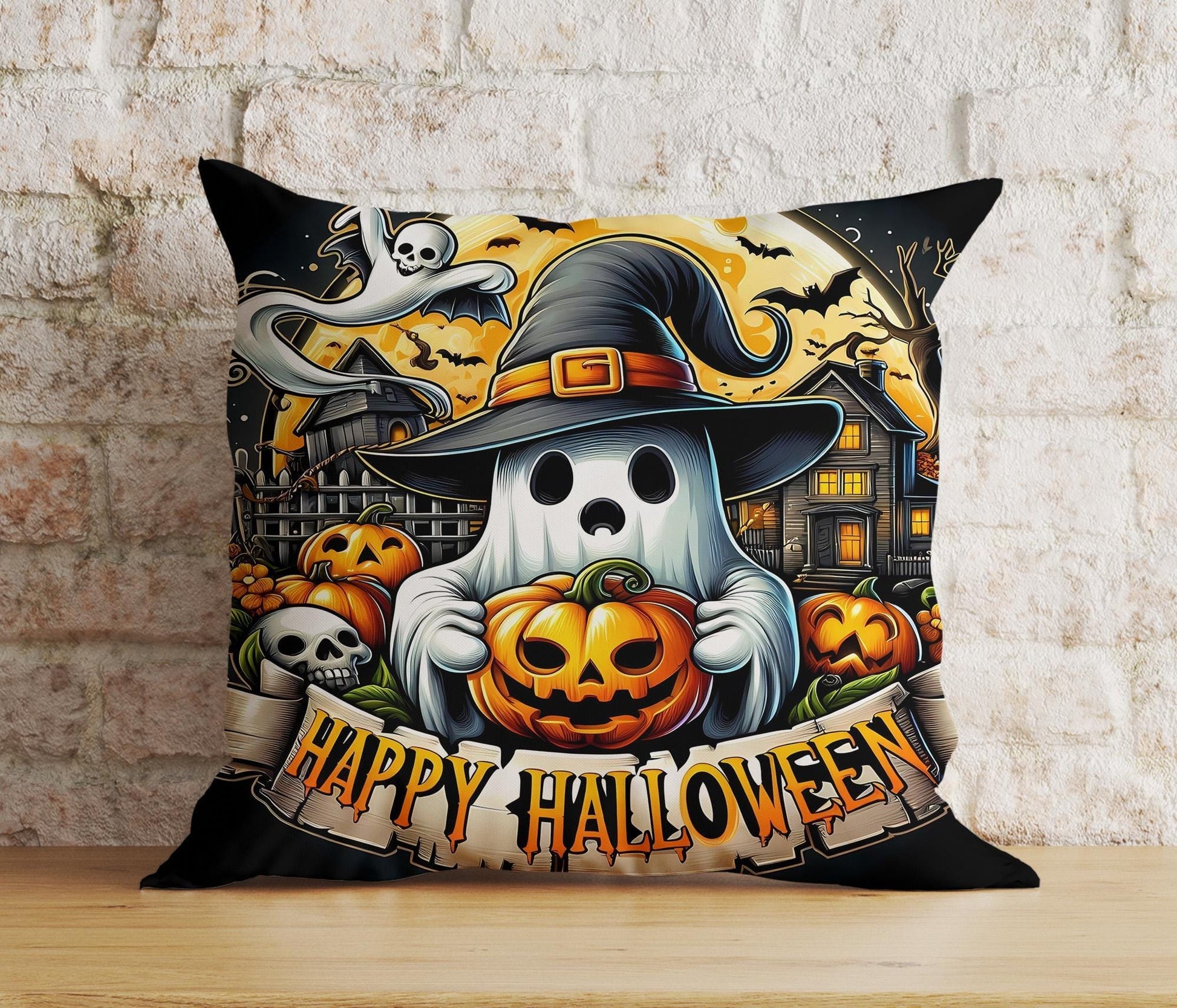 Onay Cushion Covers 5 / 12 x 12 inch (30 x 30 cm) Spooky Cute Ghost Pillow Covers Halloween Ghost Pumpkin Cushion Covers