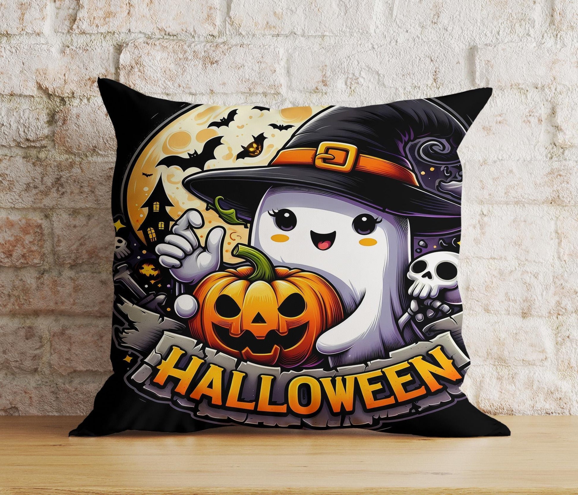 Onay Cushion Covers 4 / 12 x 12 inch (30 x 30 cm) Spooky Cute Ghost Pillow Covers Halloween Ghost Pumpkin Cushion Covers