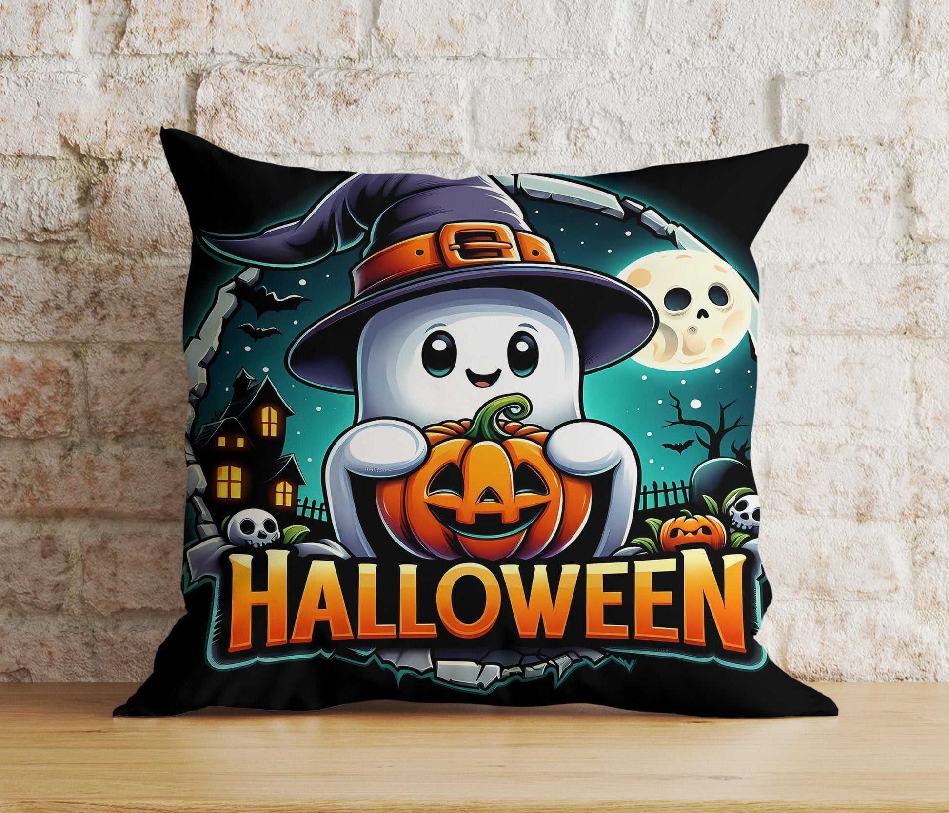 Onay Cushion Covers 3 / 12 x 12 inch (30 x 30 cm) Spooky Cute Ghost Pillow Covers Halloween Ghost Pumpkin Cushion Covers