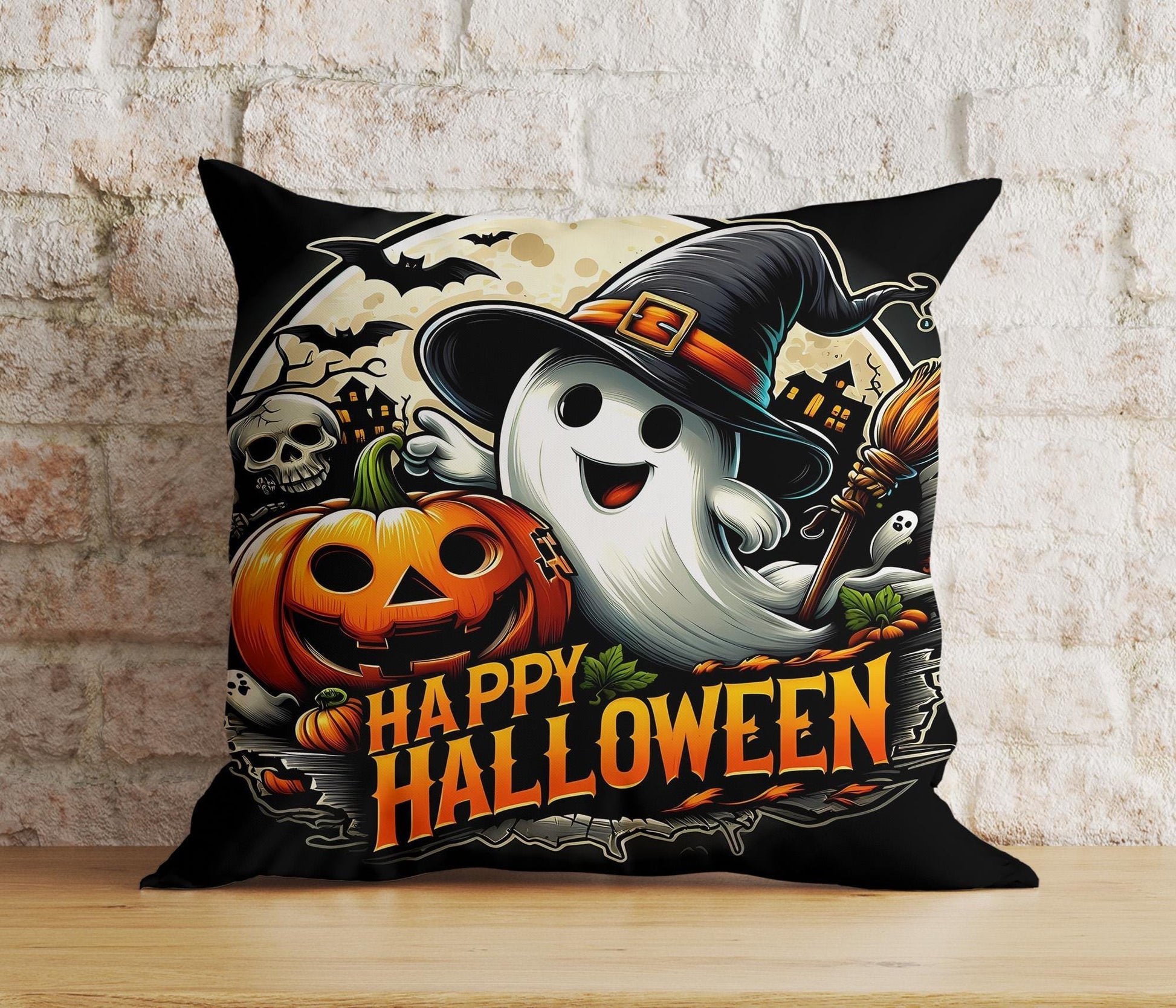 Onay Cushion Covers 2 / 12 x 12 inch (30 x 30 cm) Spooky Cute Ghost Pillow Covers Halloween Ghost Pumpkin Cushion Covers