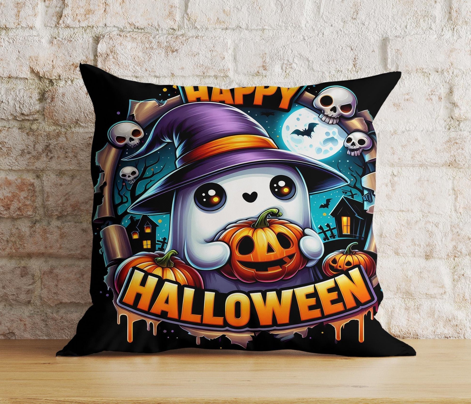 Onay Cushion Covers 1 / 12 x 12 inch (30 x 30 cm) Spooky Cute Ghost Pillow Covers Halloween Ghost Pumpkin Cushion Covers