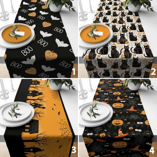 Onay Spooky Halloween Party Black Cat Black Orange Table Runner