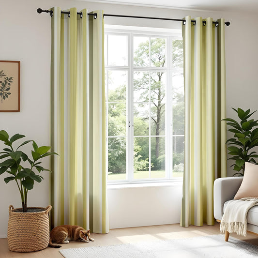 Onay Striped Yellow Blackout Curtains – Soft Modern Drapes for Timeless Contemporary Interiors