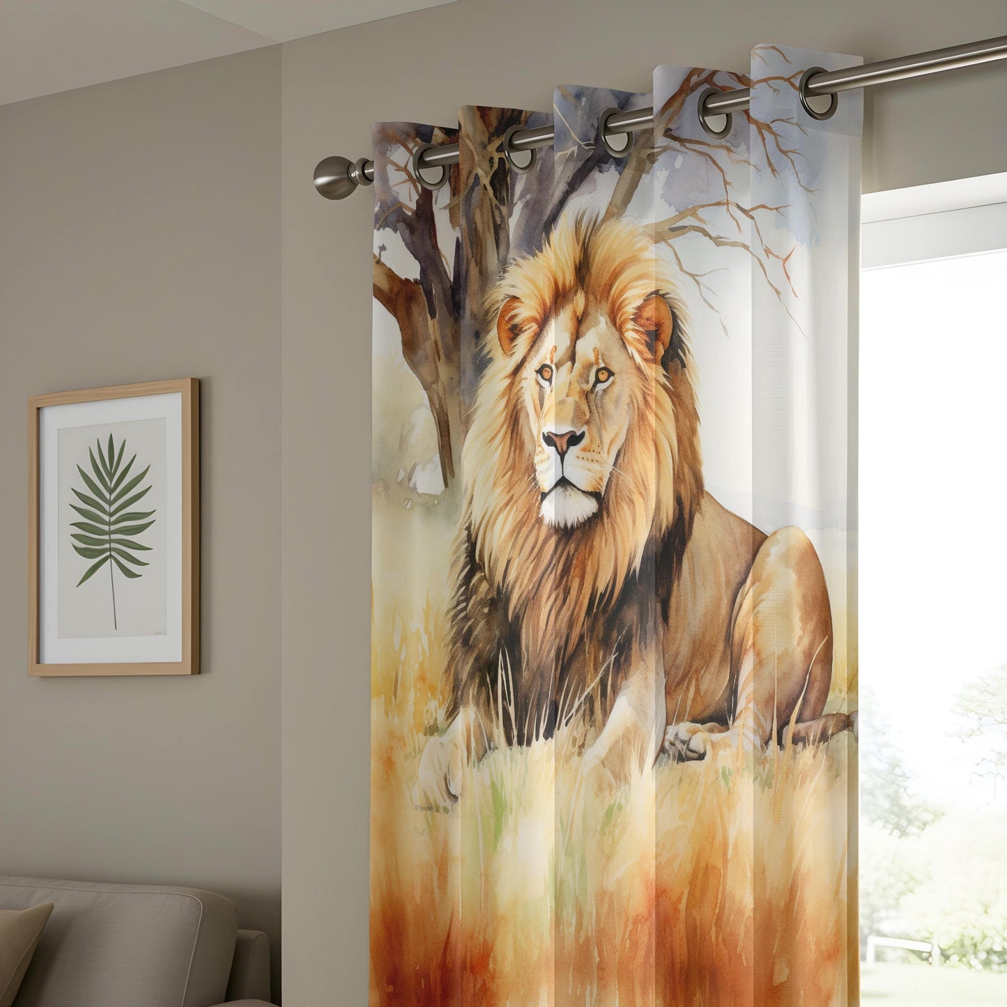 Onay Stunning Wildlife Lion Curtains, Watercolor Lion Drapes