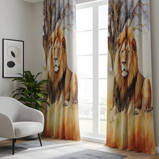 Onay Stunning Wildlife Lion Curtains, Watercolor Lion Drapes