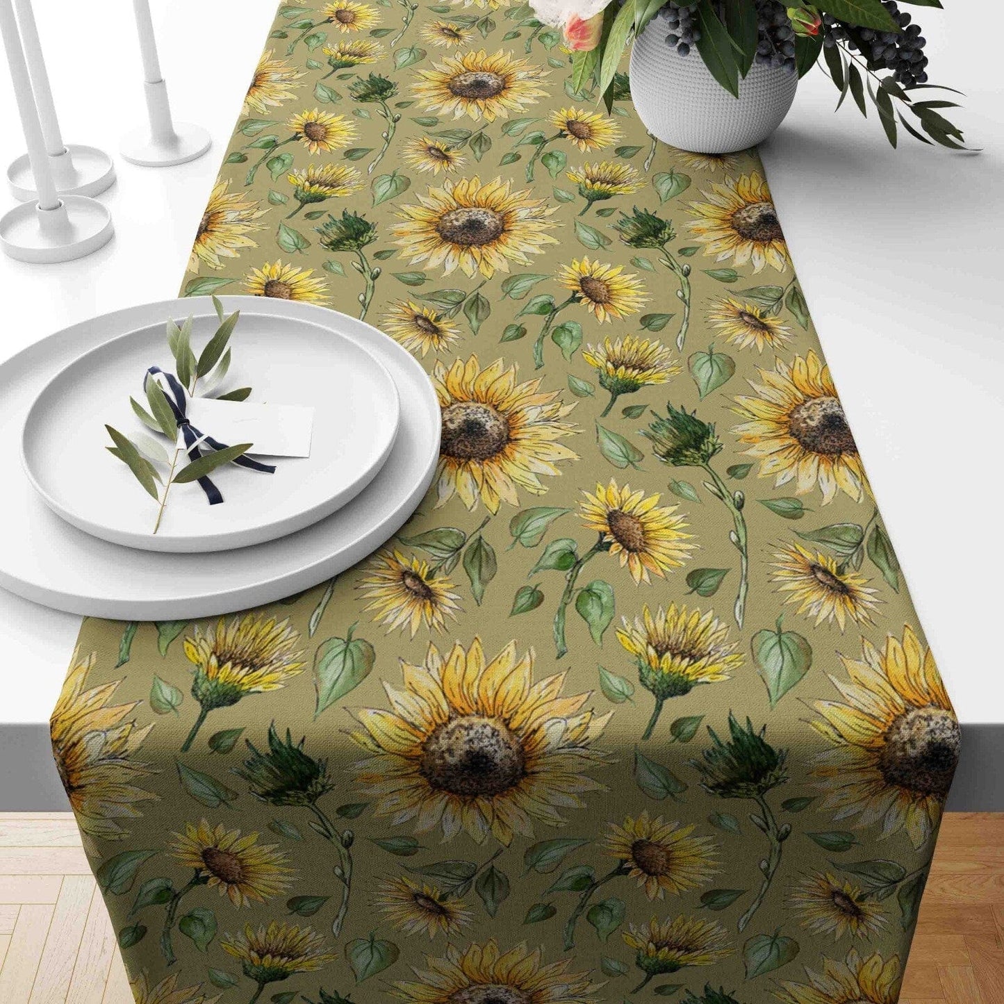 Onay 4 / 12 x 46 inch (30 x 120 cm) Sunflower Farmhouse Summer Decor Table Runner