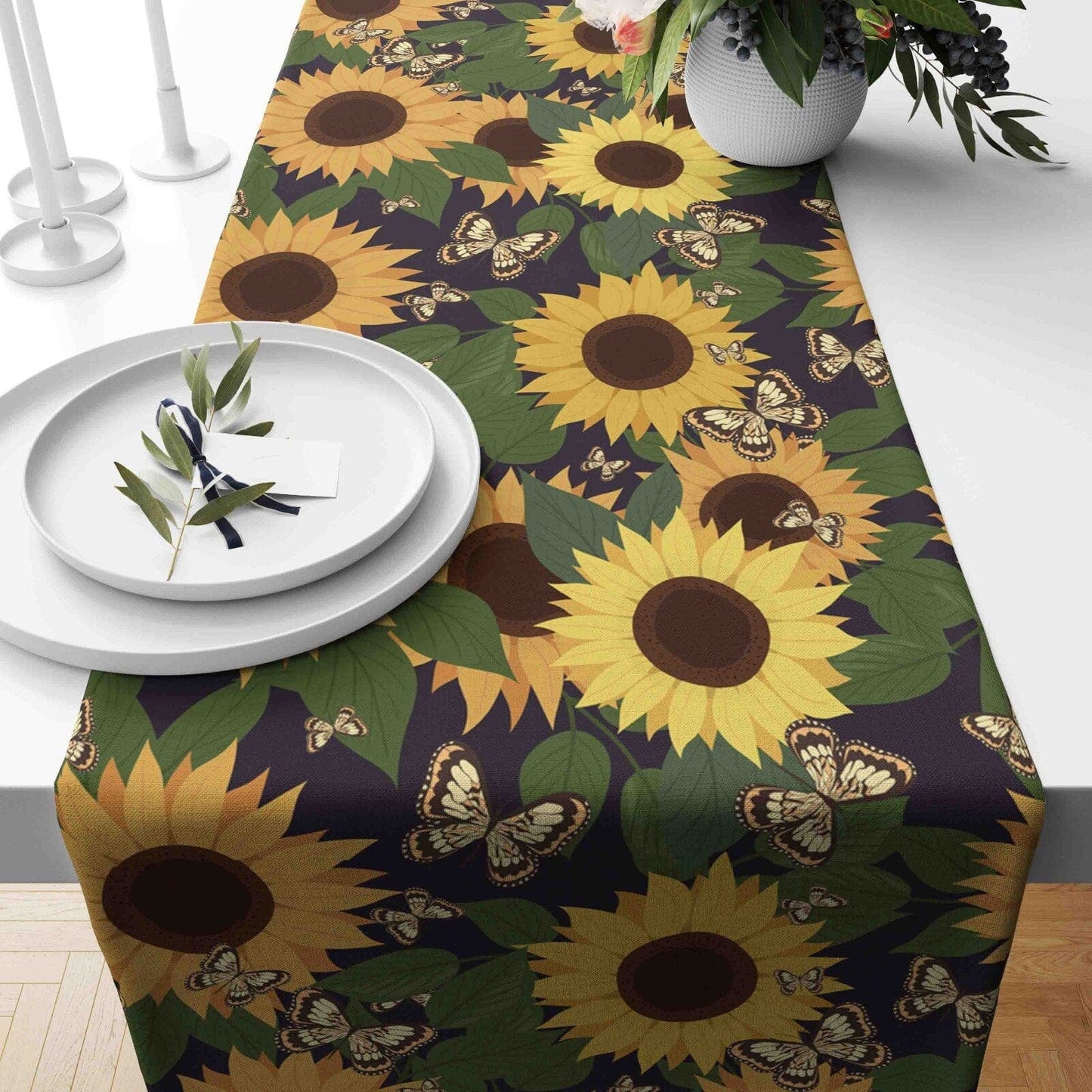 Onay 4 / 12 x 46 inch (30 x 120 cm) Sunflower Floral Summer Farmhouse Table Runner