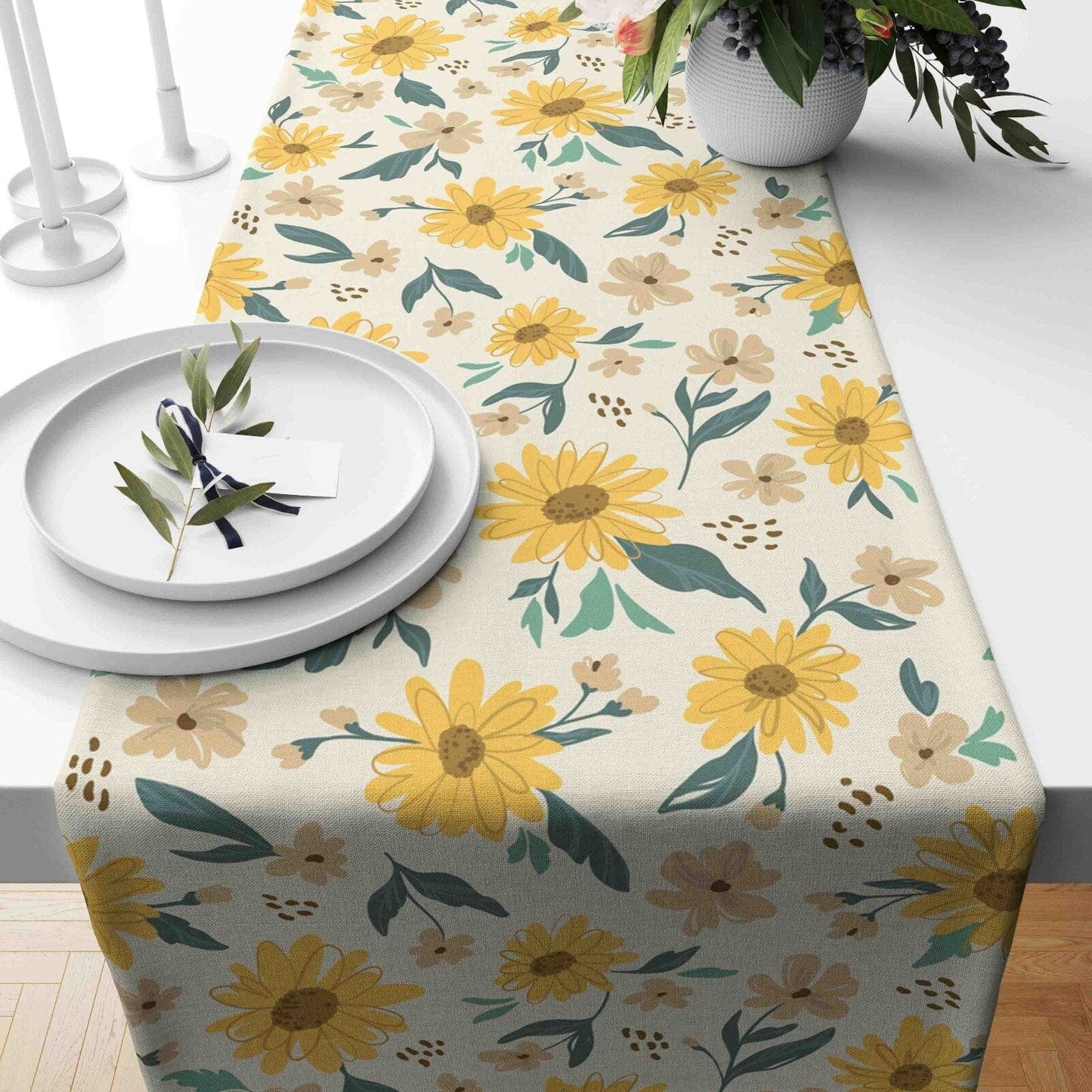 Onay 3 / 12 x 46 inch (30 x 120 cm) Sunflower Floral Summer Farmhouse Table Runner