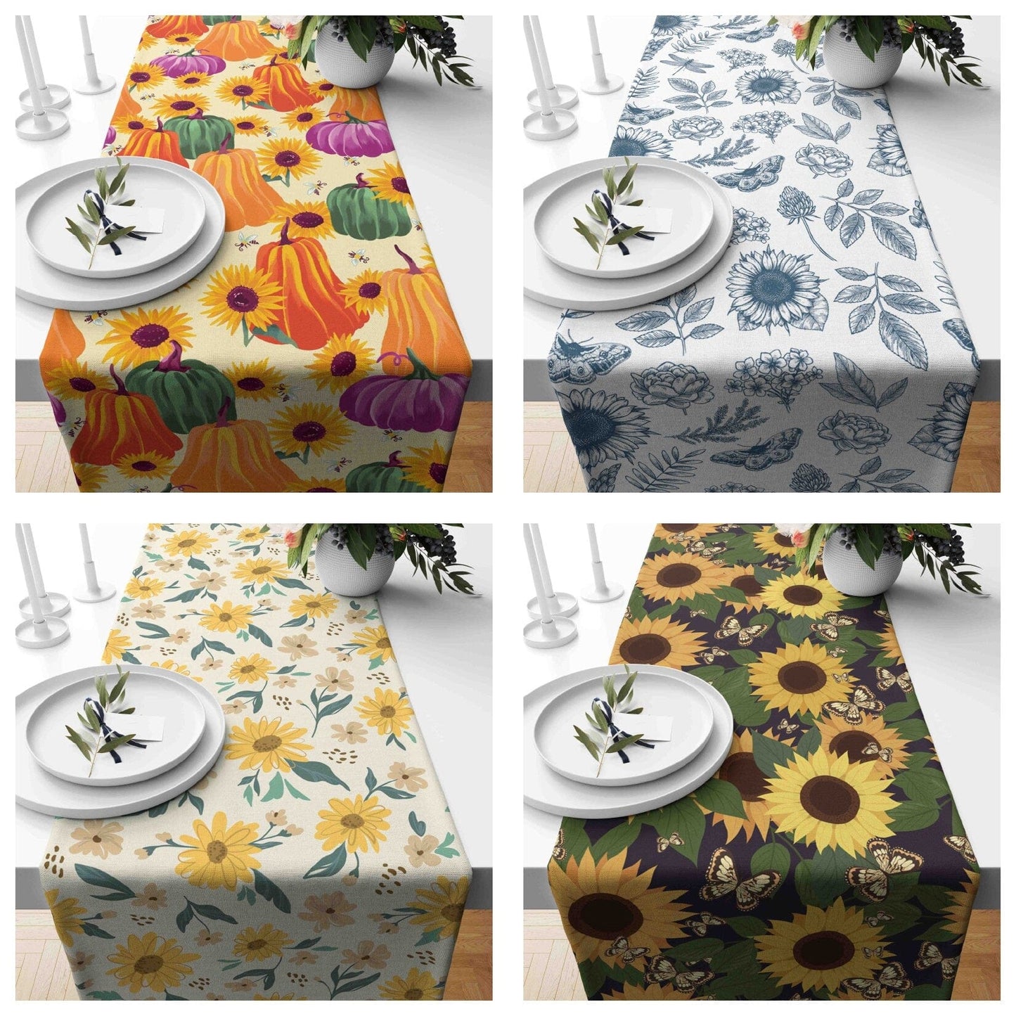 Onay Sunflower Floral Summer Farmhouse Table Runner