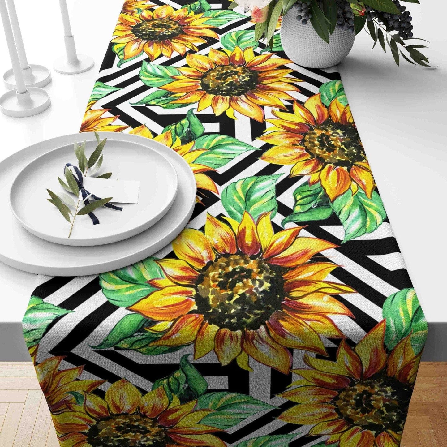 Onay 4 / 12 x 46 inch (30 x 120 cm) Sunflower Summer Flowers Farmhouse Decor Table Runner
