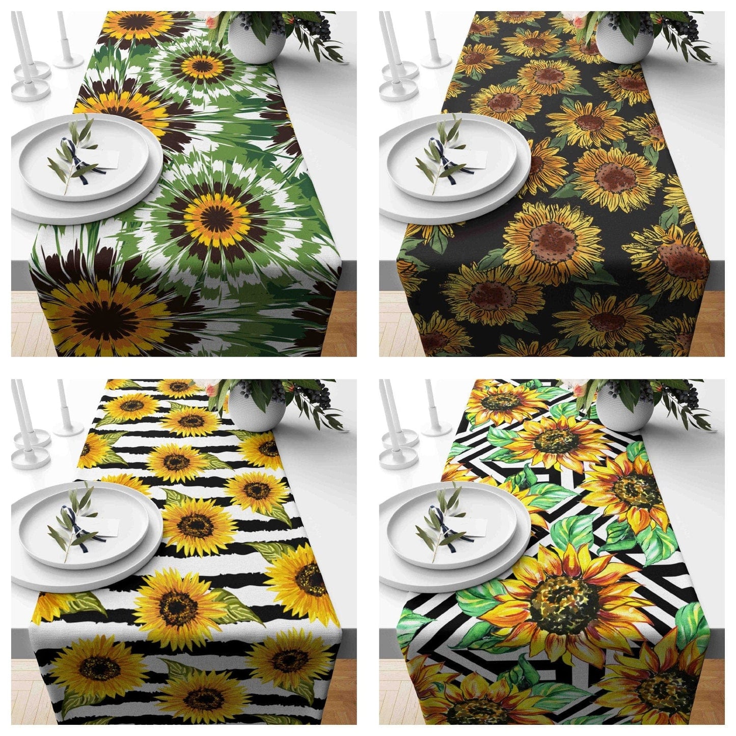 Onay Sunflower Summer Flowers Farmhouse Decor Table Runner