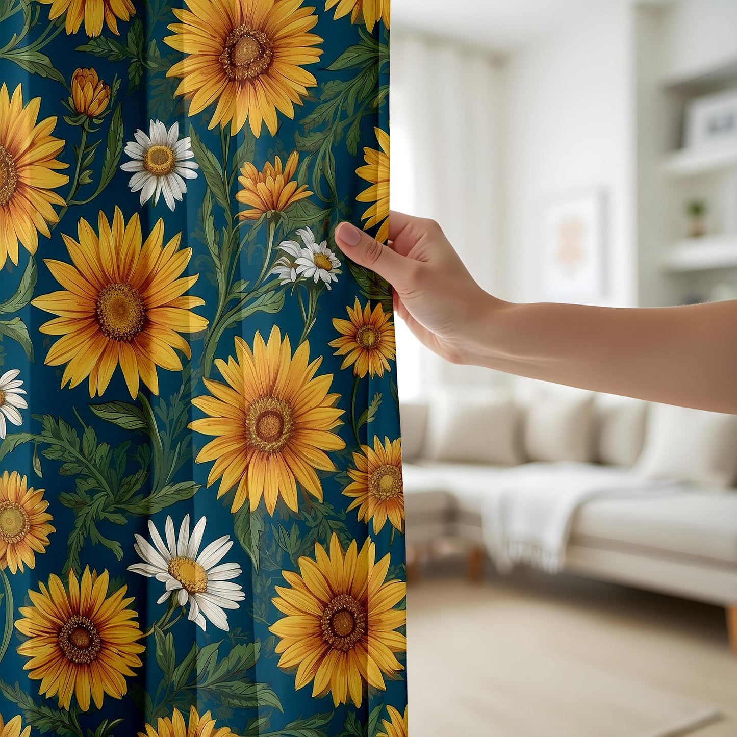 Onay Sunflower Window Curtains, Vintage Floral Drapes, Country Farmhouse Decor