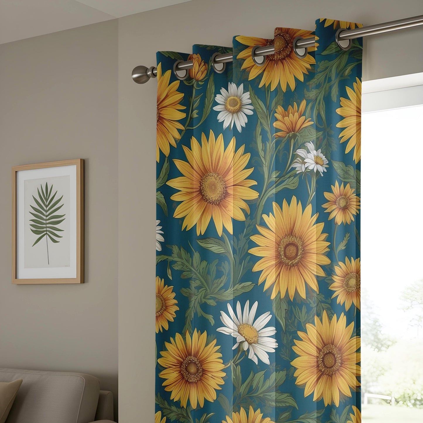 Onay Sunflower Window Curtains, Vintage Floral Drapes, Country Farmhouse Decor