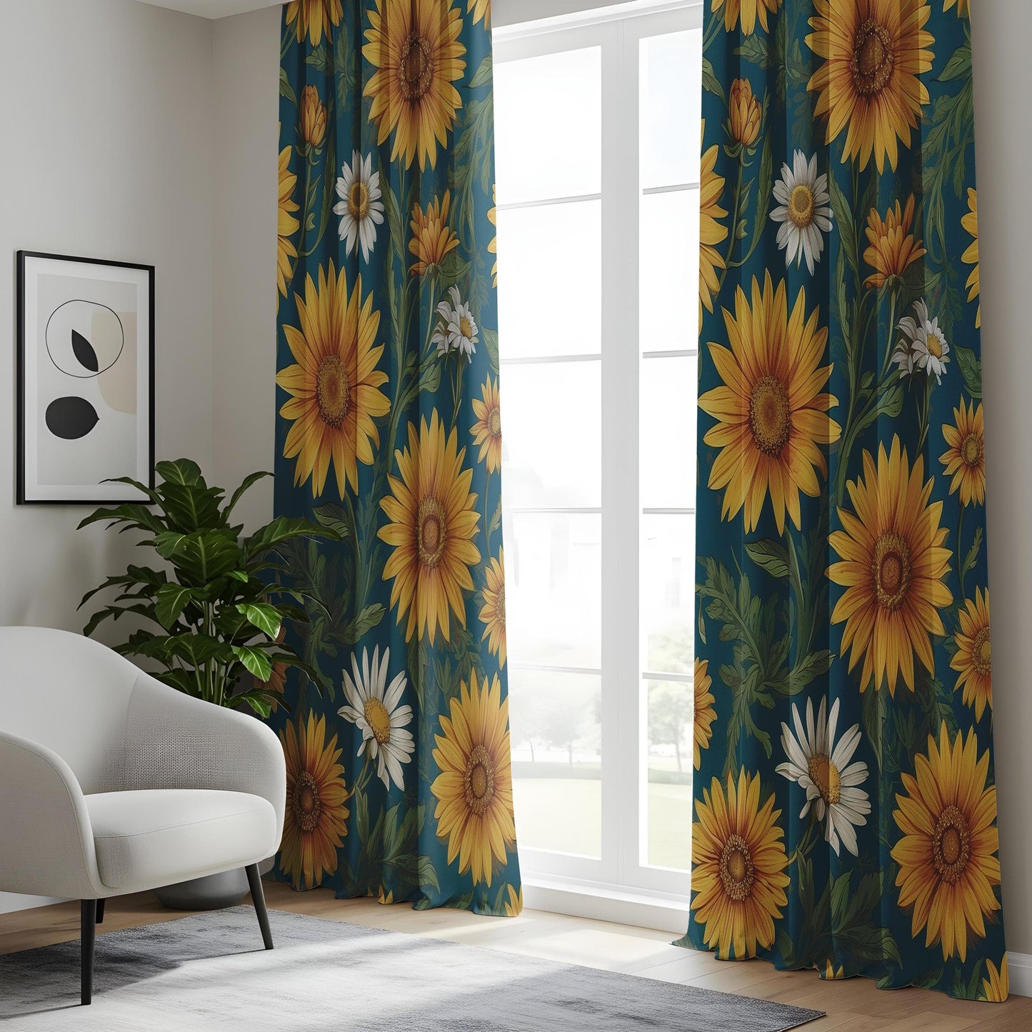 Onay Sunflower Window Curtains, Vintage Floral Drapes, Country Farmhouse Decor