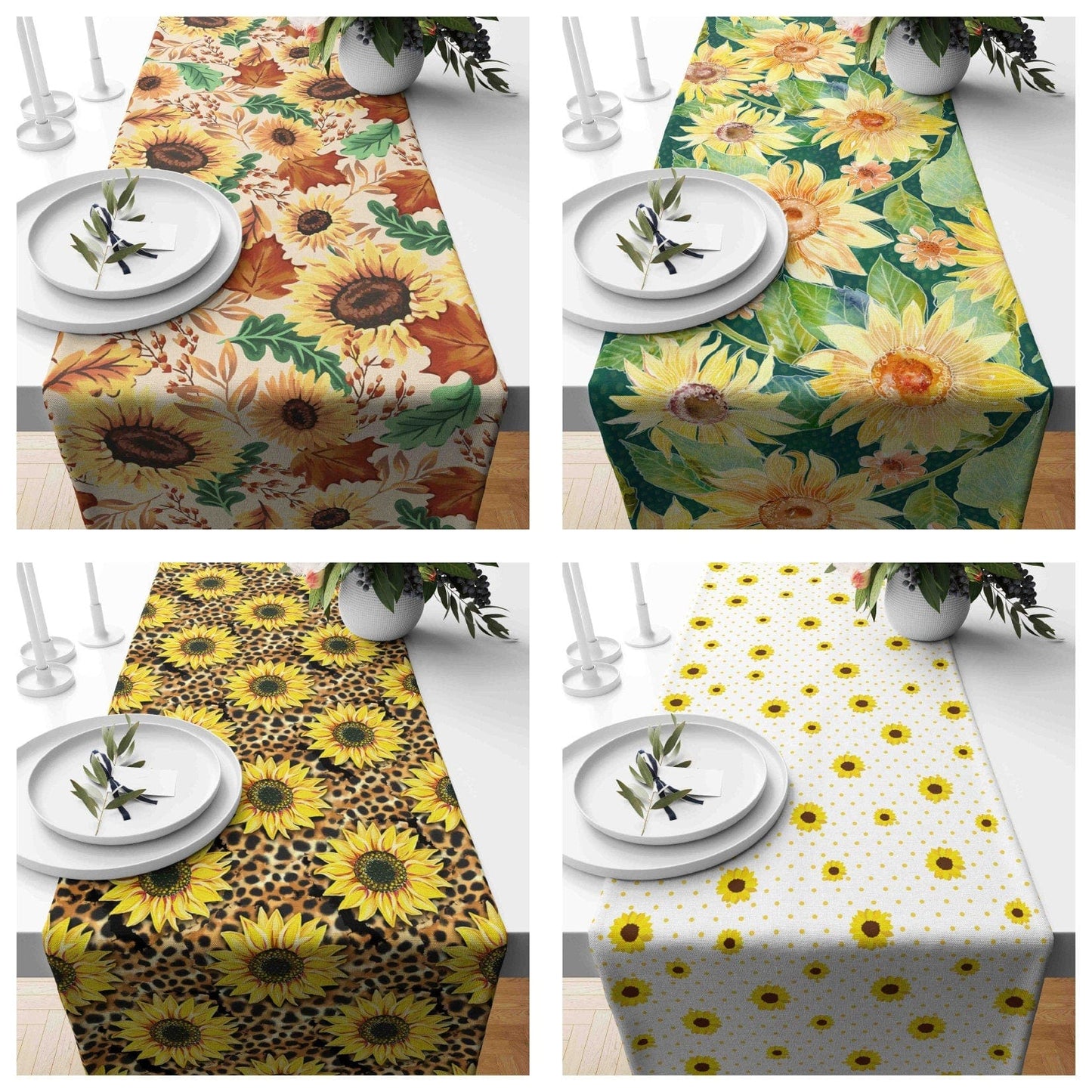 Onay Sunflower Yellow Farmhouse Floral Print Table Runner