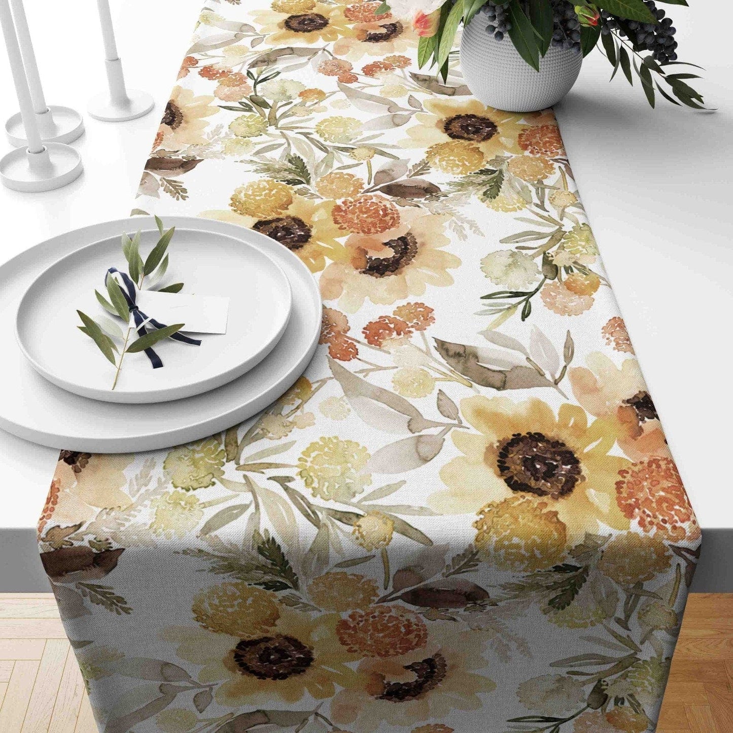 Onay 3 / 12 x 46 inch (30 x 120 cm) Sunflower Yellow Farmhouse Print Table Runner