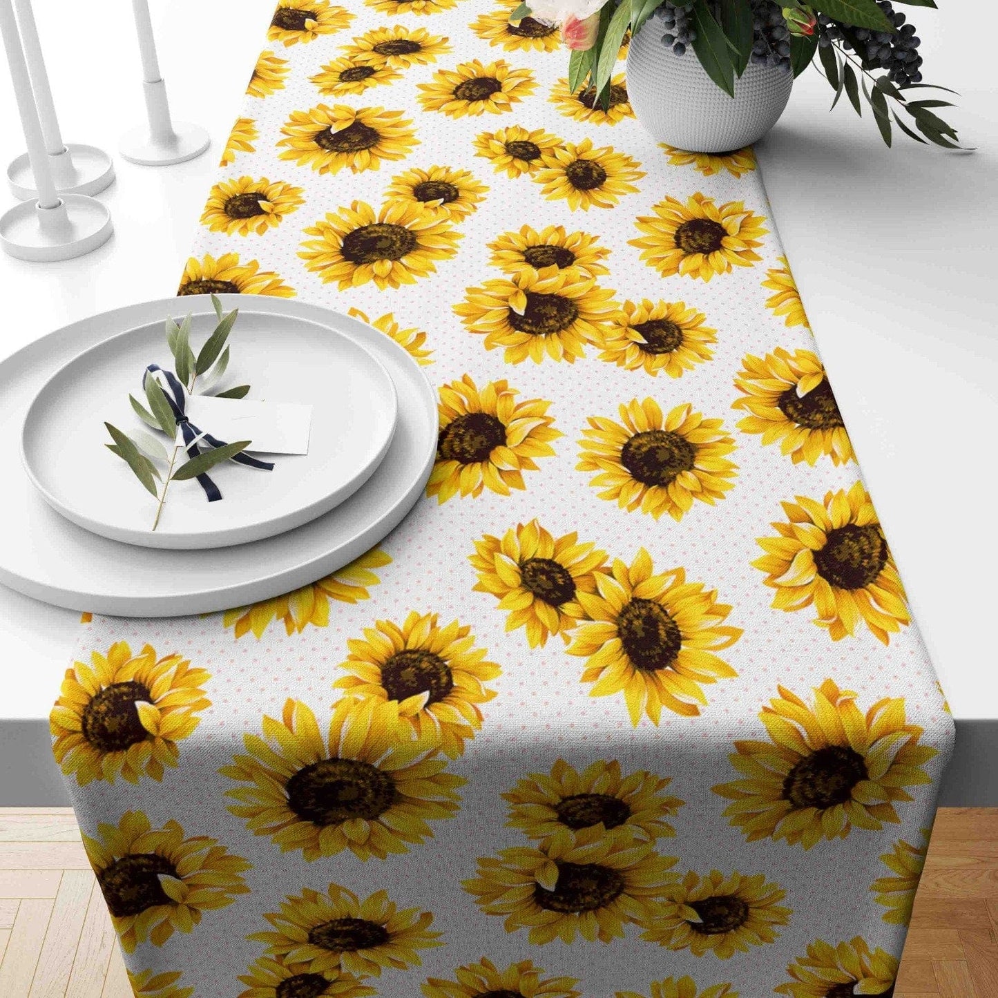 Onay 2 / 12 x 46 inch (30 x 120 cm) Sunflower Yellow Farmhouse Print Table Runner