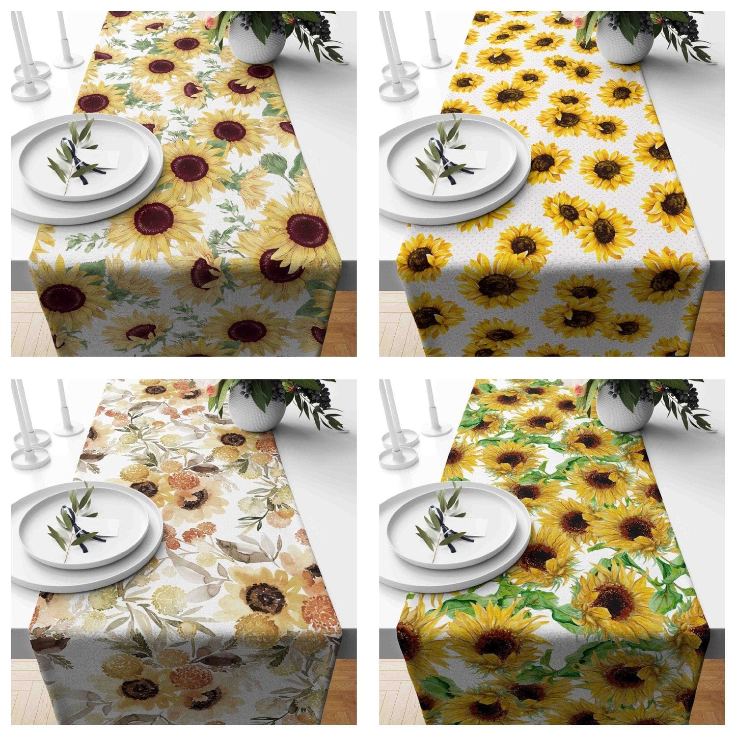 Onay Sunflower Yellow Farmhouse Print Table Runner