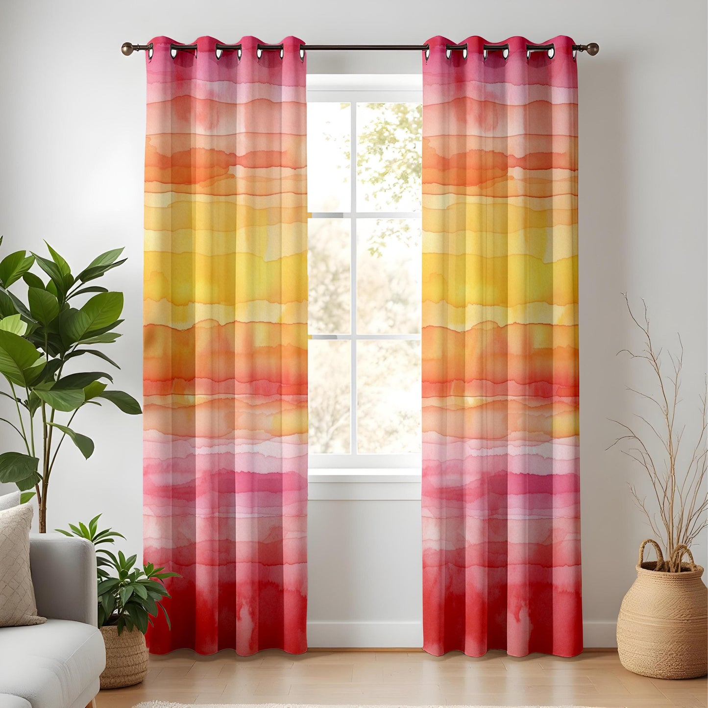 Onay Sunset Stripes Living Room Curtains, Warm Tonal Gradient