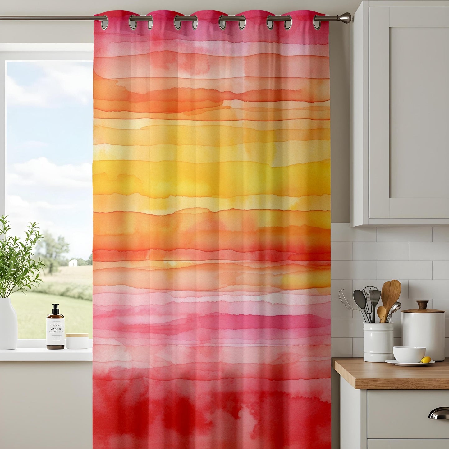 Onay Sunset Stripes Living Room Curtains, Warm Tonal Gradient