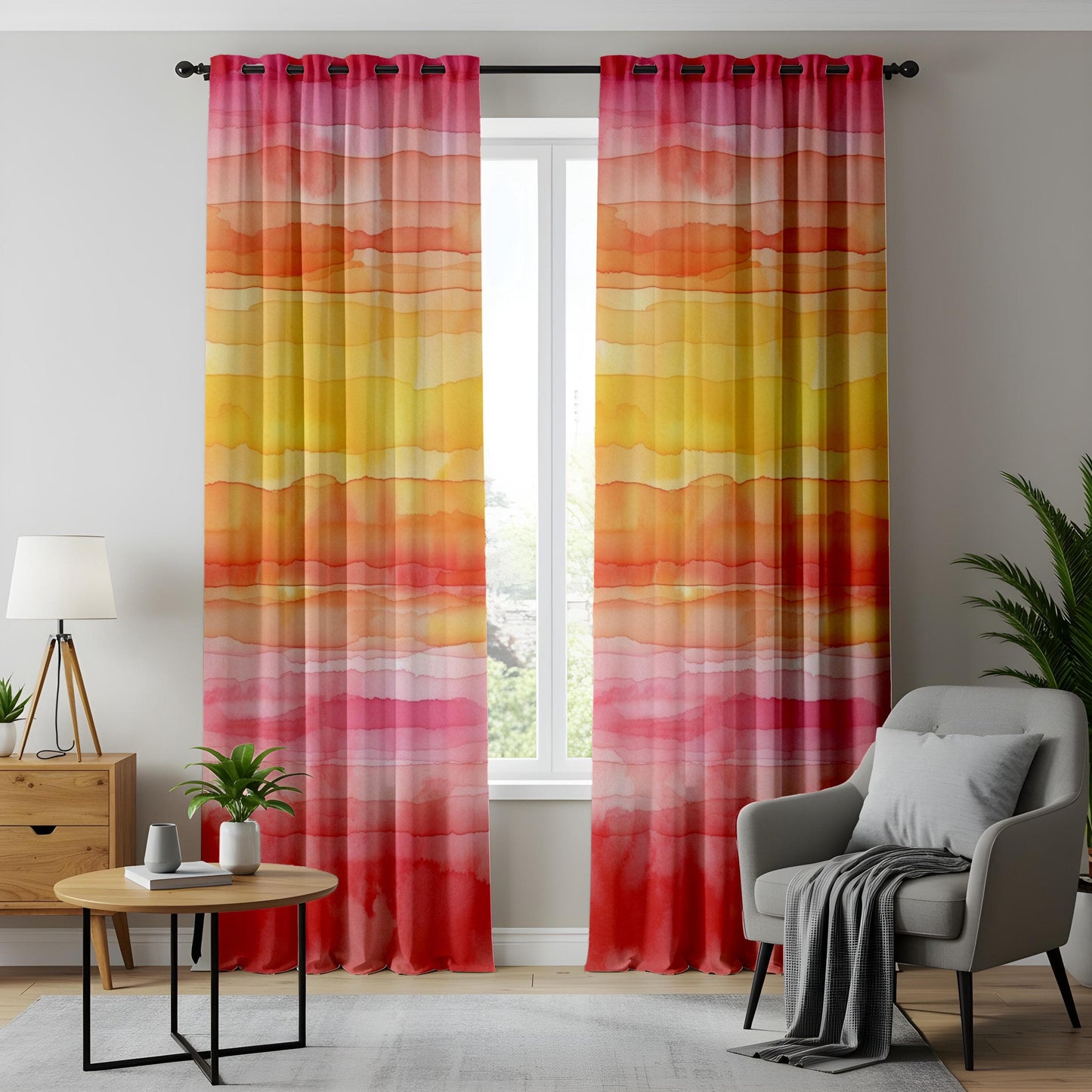 Onay Sunset Stripes Living Room Curtains, Warm Tonal Gradient