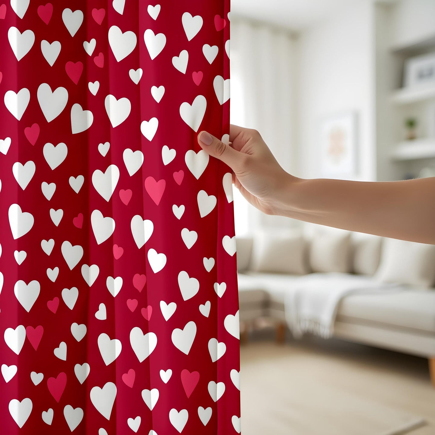 Onay Sweetheart Pattern Window Curtains, Red and White Love Theme Drapes