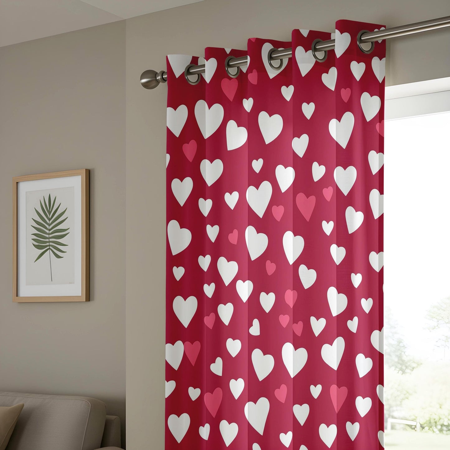 Onay Sweetheart Pattern Window Curtains, Red and White Love Theme Drapes