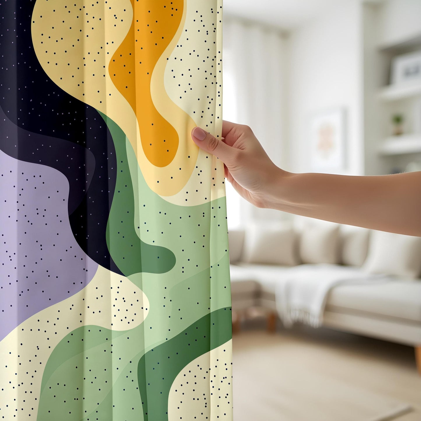 Onay Swirling Color Wave Living Room Curtains, Multicolor Abstract Panels