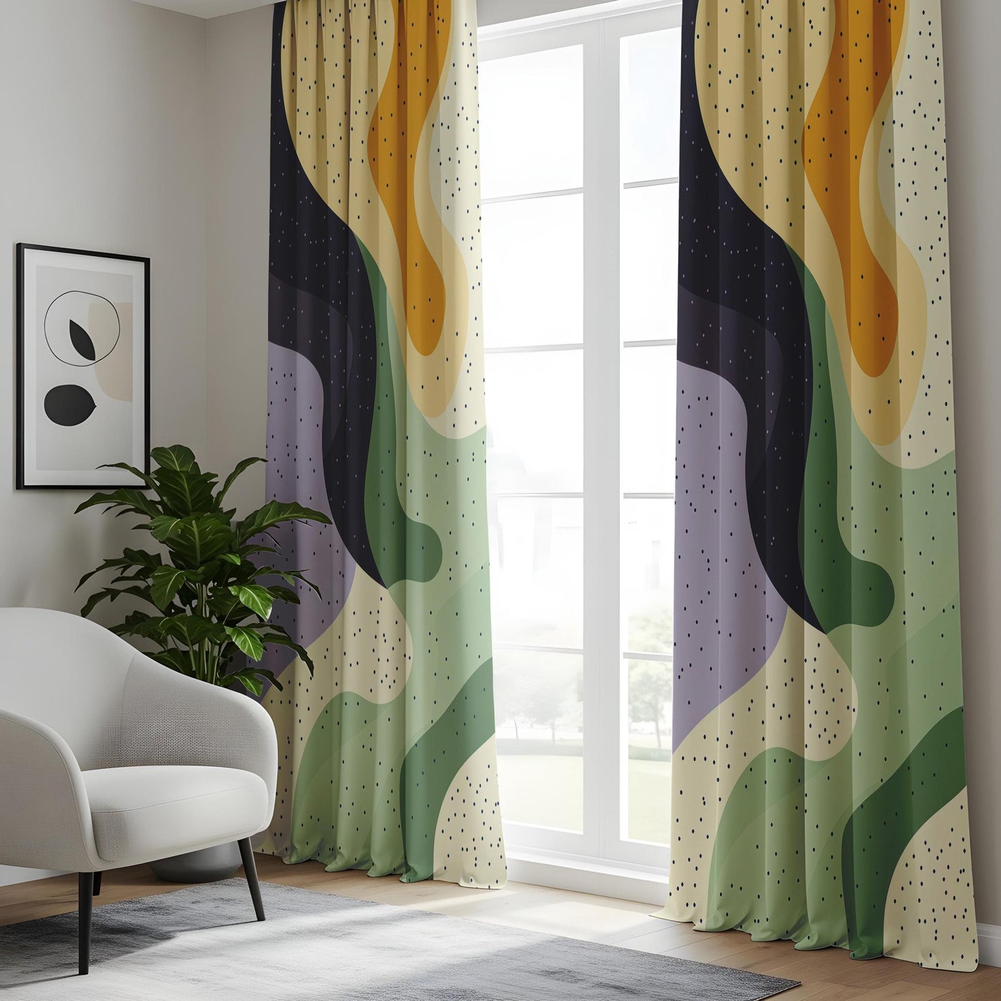 Onay Swirling Color Wave Living Room Curtains, Multicolor Abstract Panels