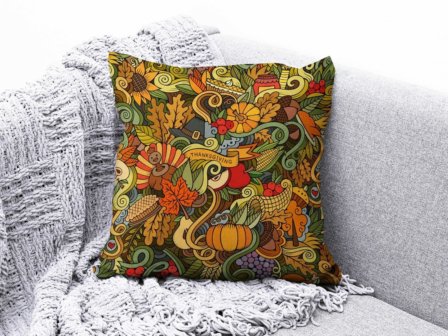 Onay Cushion Covers 3 / 12 x 12 inch (30 x 30 cm) Double Side Thanks Give Cushion Cover Fall Trend Cushion Case Pumpkin Acorn Throw Pillow