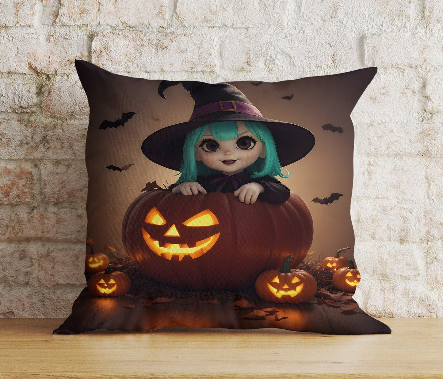 Onay 5 / 12 x 12 inch (30 x 30 cm) Double Side The Witch On Halloween Bats & Haunted House Spooky Cushion Cover