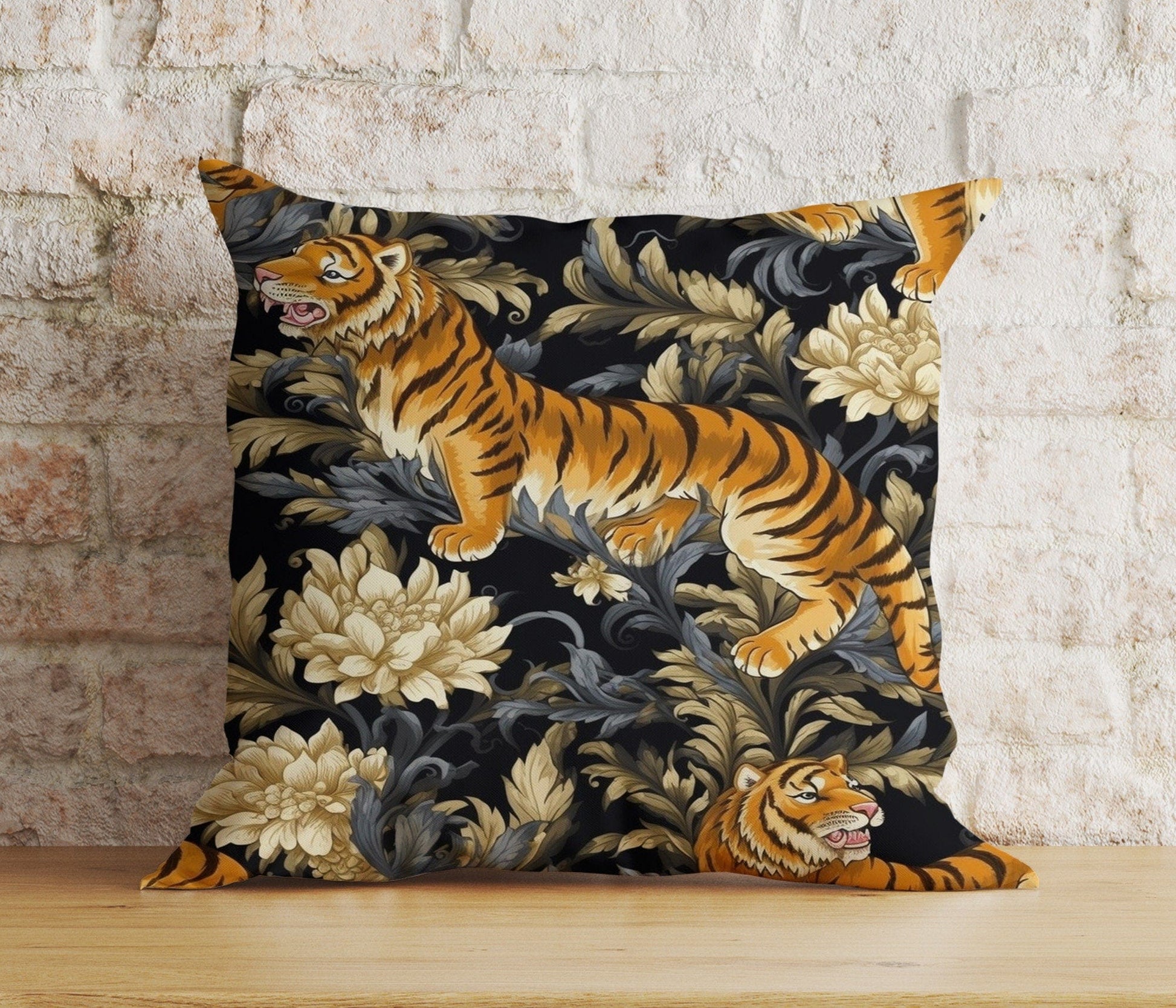 Onay 2 / 12 x 12 inch (30 x 30 cm) Tiger Lion Wild Animal Jungle Decor Cushion Cover