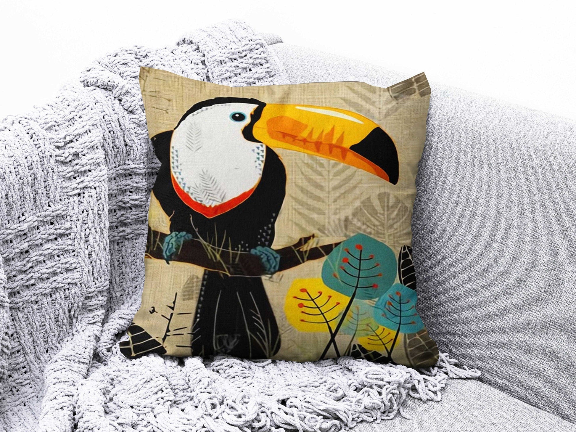Onay 3 / 12 x 12 inch (30 x 30 cm) Toucan and Parrot Pattern Print Striped Cushion Covers