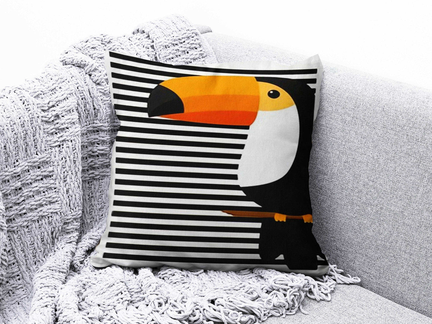 Onay 2 / 12 x 12 inch (30 x 30 cm) Toucan and Parrot Pattern Print Striped Cushion Covers